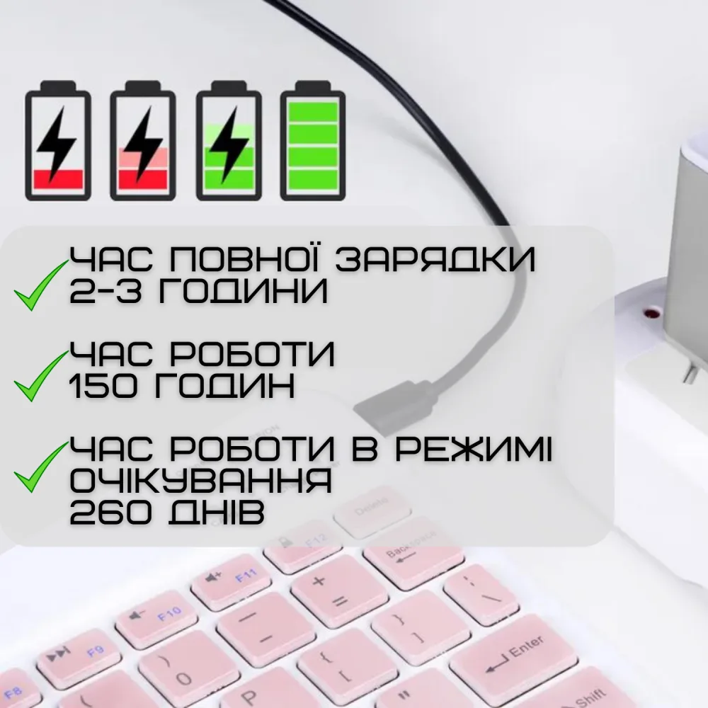 Бездротова Клавіатура та Миша з UA Розкладкою Міні Ультратонка Bluetooth на Акумуляторі Для ПК Комп'ютера Телефона Планшета на Android та IOS Рожева — фото 5