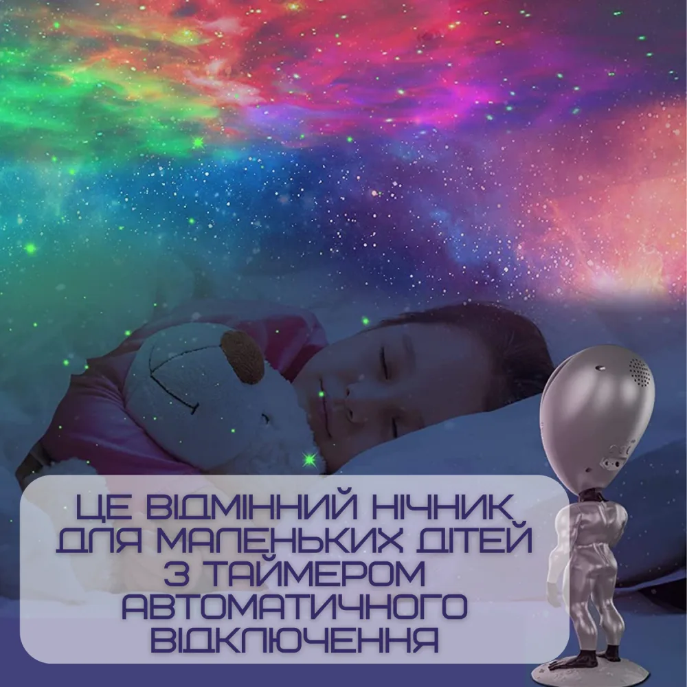 Лазерний Проектор Зоряного Неба Прибулець 8 Режимів + 5 Рівнів Інтенсивності Нічник Для Дітей та Дорослих з Функцією Повторення Слів та Таймером AlienSUN — фото 6