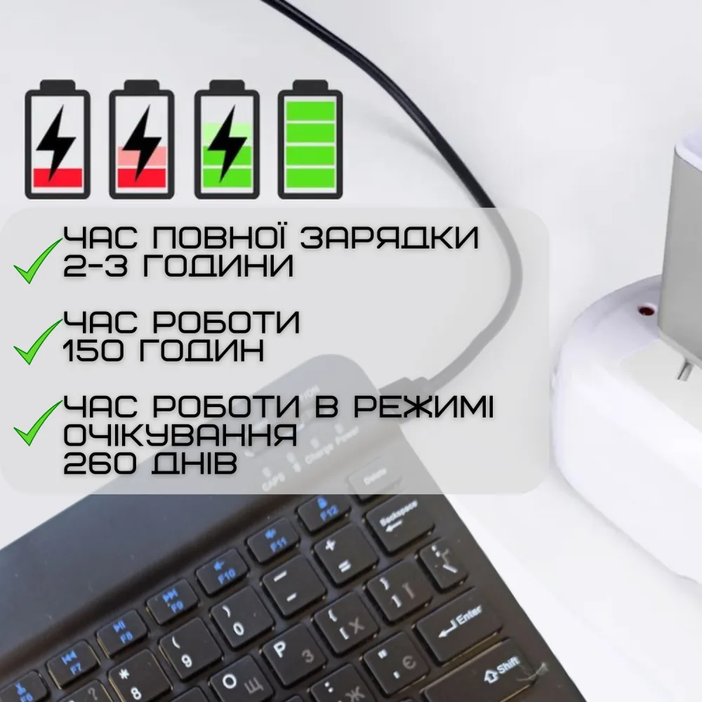 Портативна Бездротова Клавіатура і Миша Bluetooth з UA розкладкою на Акумуляторі для ПК Ноутбуків Смартфонів і Планшетів на Android і iOS Чорна — фото 4
