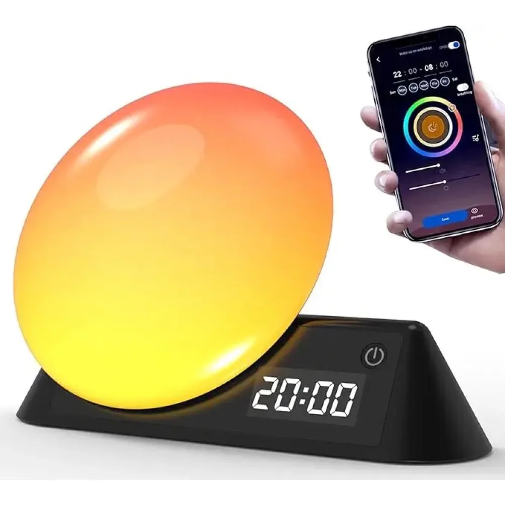 Розумний Смарт Нічник Будильник Wake-Up Light Лампа з Імітацією Світанку та LED Підсвічуванням + Вбудовані Звуки Природи та Bluetooth